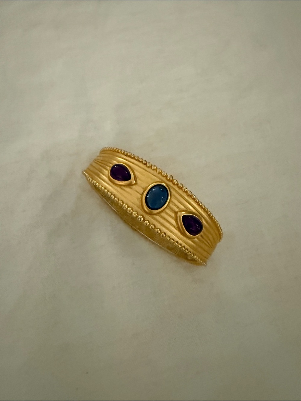 Vintage Etruscan Revival Hinged Cuff with Jewel-Tone Cabochons